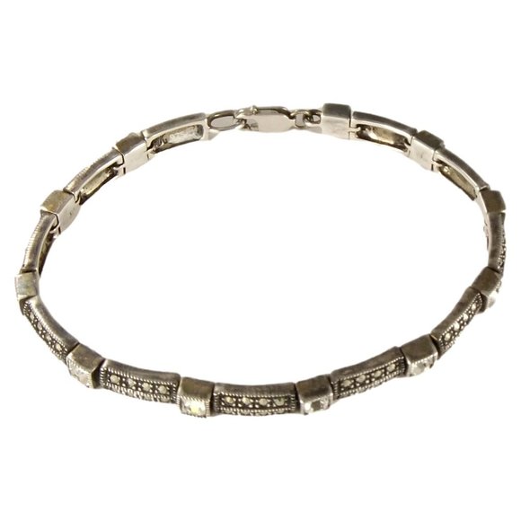 Sterling link bracelet with square crystals and round marcasites - 7" - Picture 2 of 3